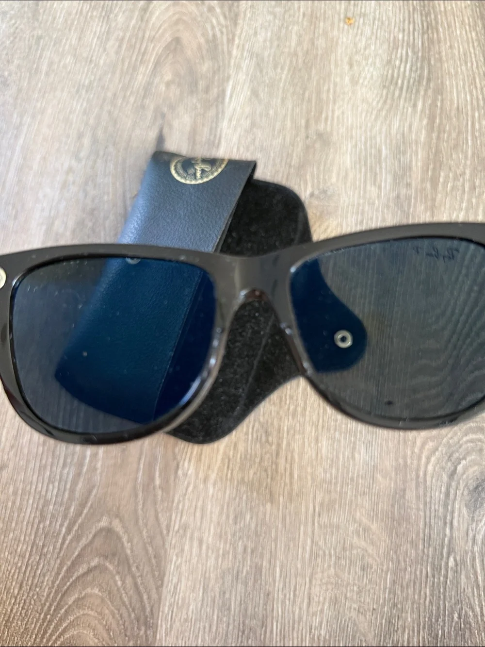 Ray-Ban Black Polarized Wayfarer Sunglasses with Black Leather Case